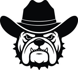 Vector dog face cowboy theme isolated silhouette in a white background

