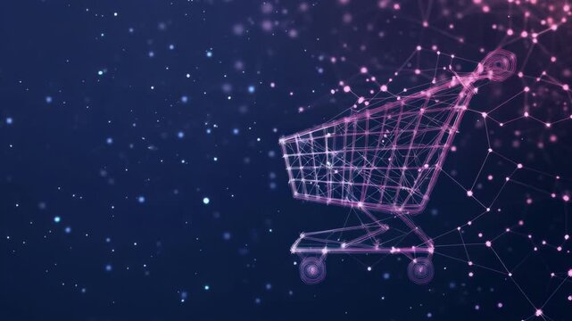 Pink shopping cart, network style, dark background - Powered by Adobe