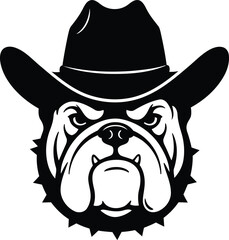 Vintage style dog in cowboy hat isolated silhouette in a white background

