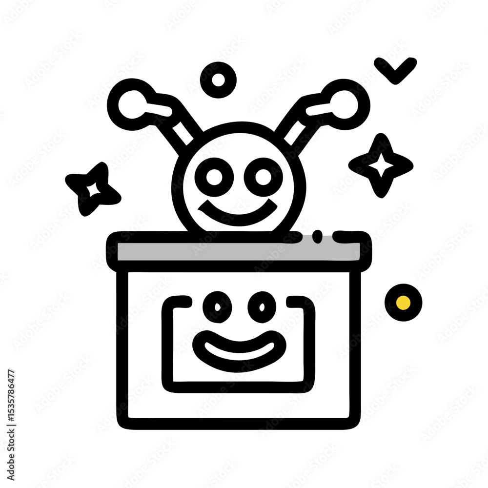Poster happy jack in the box with stars and a confetti element colorful vector icon