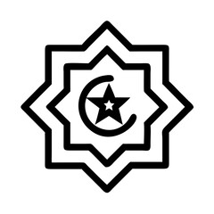 Islamic Star and Crescent Symbol Within Geometric Pattern Outline in Black colorful vector icon