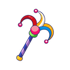 Colorful Jester Scepter with Three Curved Ends and Festive Decoration colorful vector icon