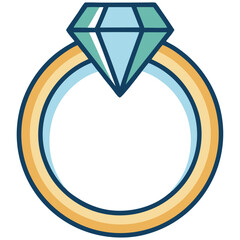 Gold Engagement Ring Icon with Blue Diamond Gemstone
