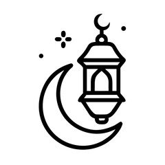 Islamic decorative element consisting of a crescent moon and a lantern colorful vector icon © MdGolamRabby