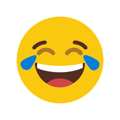Cartoon style yellow smiley face crying of laughter on a transparent background colorful vector icon