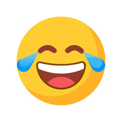 Cartoon emoji laughing so hard that it is crying tears of joy colorful vector icon