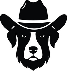 Dog head wearing cowboy hat isolated silhouette in a white background

