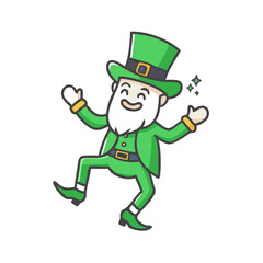 A cartoon leprechaun celebrates St Patricks Day with joy and happiness colorful vector icon