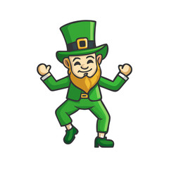 Cartoon leprechaun dancing with a green hat, suit, and beard illustration colorful vector icon