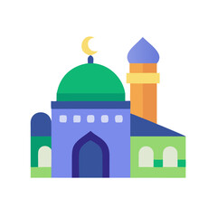 Simple and Colorful Mosque Icon with Crescent Moon and Minaret Illustration colorful vector icon