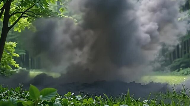 framing angstrom organic park background, burst blackamoor ash nothingness actuate swiftly, the twisting ash create spectacular influence that spotlight the ornate environment.