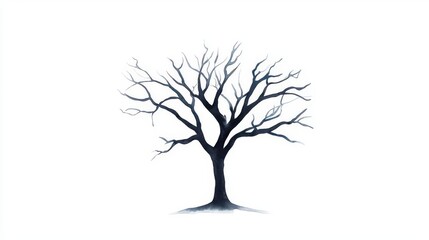 A striking silhouette of a barren tree against a white background, symbolizing resilience and solitude.