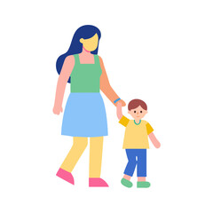 A Simplified Depiction of a Mother and Child Walking Together Gently colorful vector icon
