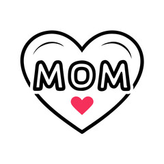 A heartwarming design featuring the word Mom inside a stylized heart shape colorful vector icon
