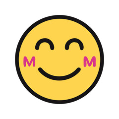 Whimsical Smiley Face with Pink M Cheeks and Warm Yellow Hue colorful vector icon