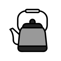 Stylized illustration of a gray kettle with handle and spout on white colorful vector icon