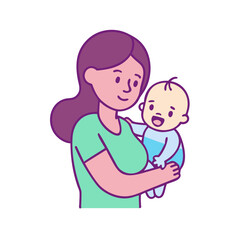 A loving mother holds her adorable baby in a tender embrace colorful vector icon