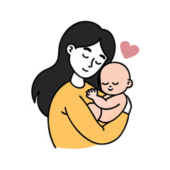 Mother holding her baby with love and care, a happy moment colorful vector icon
