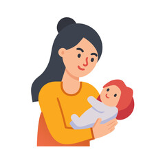 Mother lovingly holding her newborn baby in her arms with tender care colorful vector icon