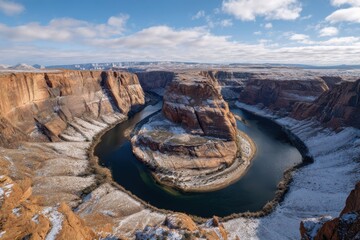 Horseshoe bend canyon vista aerial on white background