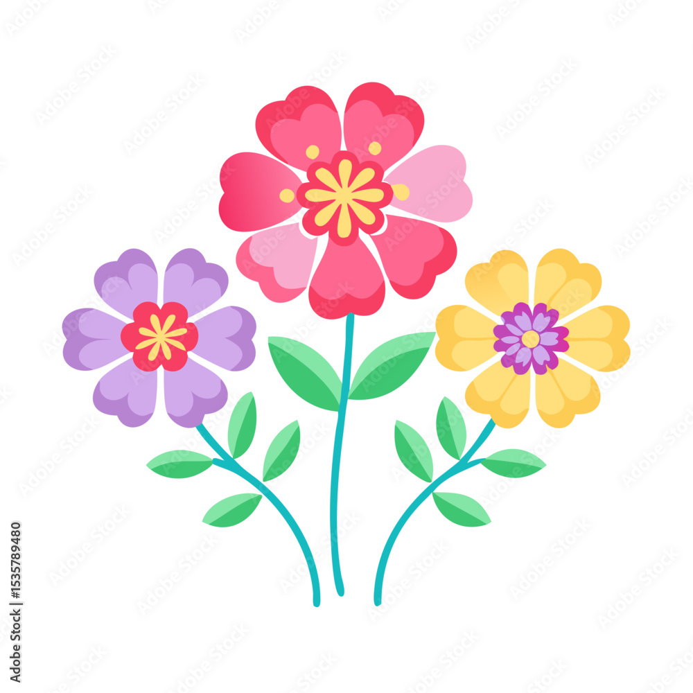 Poster colorful flower bouquet with simple shapes on a transparent background design colorful vector icon