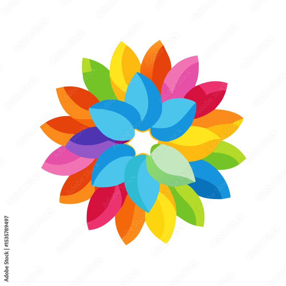 Aufkleber abstract vibrant colorful flower with multiple layers of petals on transparent background colorful v
