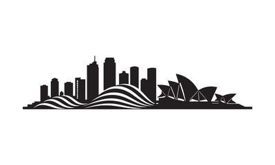 Naklejka premium Black and white minimalist illustration of the sydney australia skyline and opera house