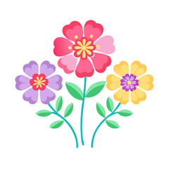 Colorful Flower Bouquet with Simple Shapes on a transparent background Design colorful vector icon