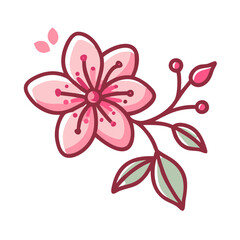Delicate Pink Blossom with Berries and Leaves on a transparent background colorful vector icon