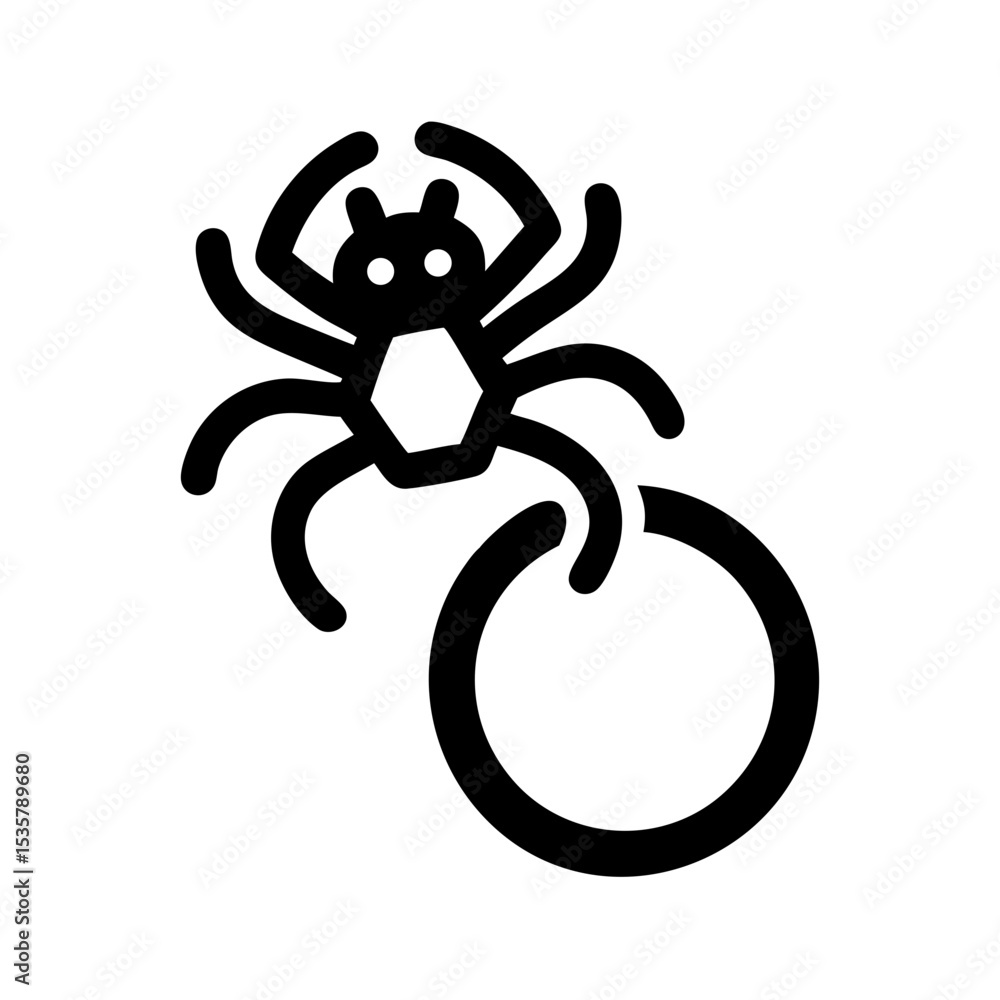 Poster simple line drawing of a spider attached to a ring design colorful vector icon