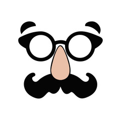 Comical disguise with glasses, mustache and nose, representing a stereotypical character colorful vector icon
