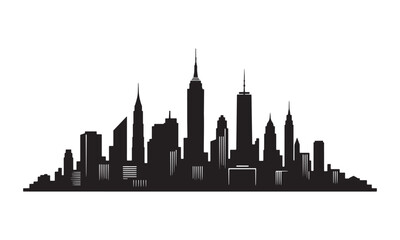 Naklejka premium Black and white silhouette of a modern cityscape illustrating urban architecture and skyline