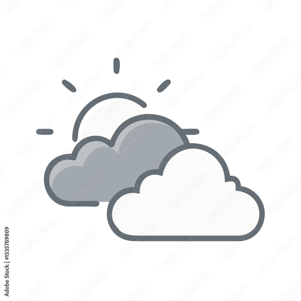 Poster illustration of partly cloudy weather with the sun partially obscured by clouds colorful vector icon