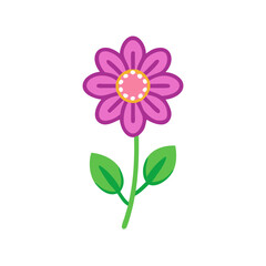 Stylized Pink Flower with Green Leaves on a transparent background Illustration colorful vector icon