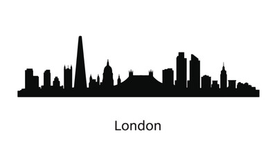 Fototapeta premium Black silhouette of london skyline depicting famous landmarks and iconic buildings