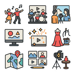 Nonprofit Communication Icons. Flat icon set of nonprofit communication: newsletter, social media post, press