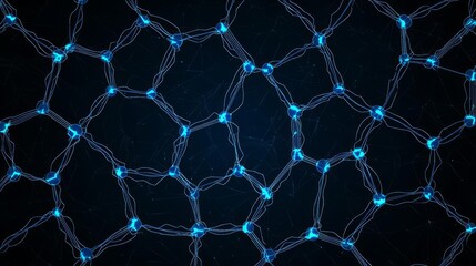 An abstract background showcasing interconnected nodes in vibrant blue tones against a dark backdrop.