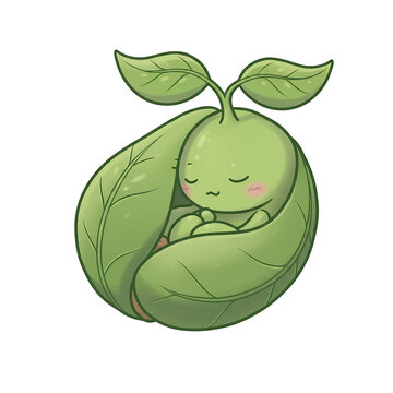 sleeping green sprout wrapped in leaves clip art preview