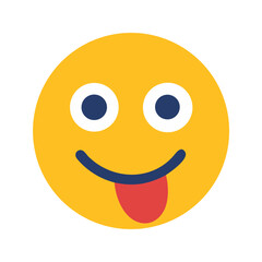 Silly yellow face with wide eyes and tongue sticking out emoji colorful vector icon