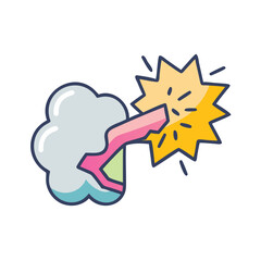 Vaporwave styled energy burst illustration with a cloud and lightning bolt colorful vector icon