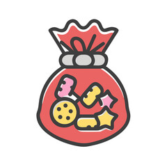 Festive holiday candy bag filled with assorted treats and sweets vector colorful vector icon