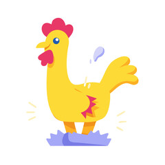 Whimsical Cartoon Chicken Standing in Puddle with Stylized Feather Missing Detail colorful vector icon