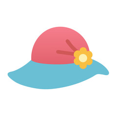 Stylized pink and blue summer hat with flower detail illustration art colorful vector icon
