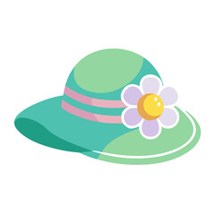 Stylish sun hat in pastel shades decorated with a cute flower colorful vector icon