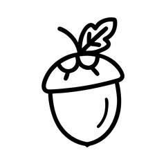 Simple Line Art Drawing of an Acorn with Leaf Detail on Top colorful vector icon