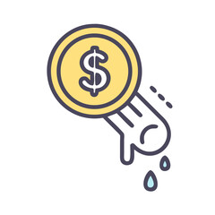 Leaking Financial Burden Illustrated by Dollar Coin and Draining Symbol colorful vector icon