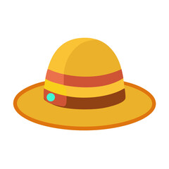 Cartoon pith helmet with yellow, red and brown stripes and turquoise button colorful vector icon