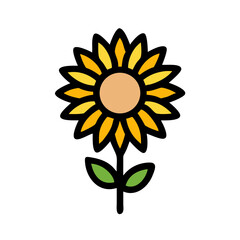 Bright and cheerful sunflower with yellow petals and green leaves icon colorful vector icon