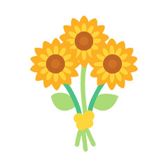 Three Bright Sunflowers in a Bouquet of Sunshine and Greenery Harmony colorful vector icon