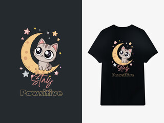 Cute Cartoon Cat T-Shirt Design – Playful Vector Illustration for Apparel and Merchandise